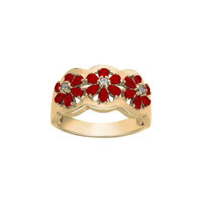 Bague en plaqué or et oxyde de zirconium blanc et rouge