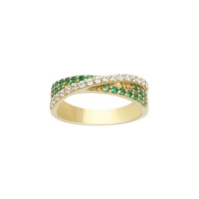 Bague en plaqué or et oxyde de zirconium blanc et vert