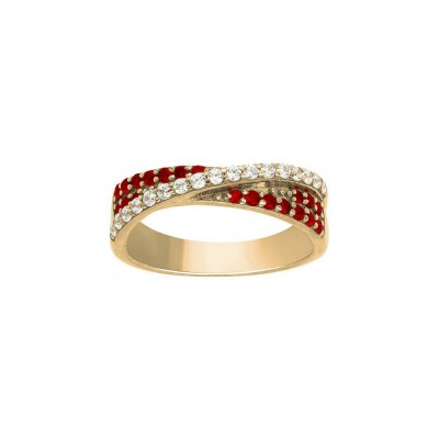 Bague en plaqué or et oxyde de zirconium blanc et rouge