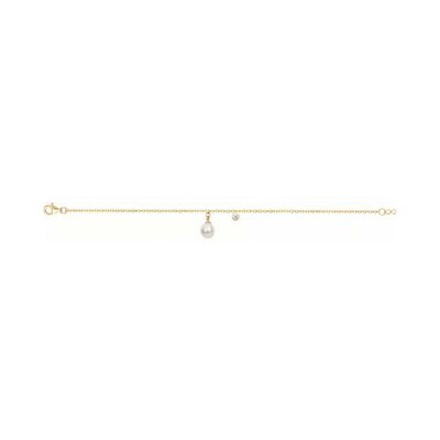 Bracelet en laiton, perle d'eau douce et oxyde de zirconium