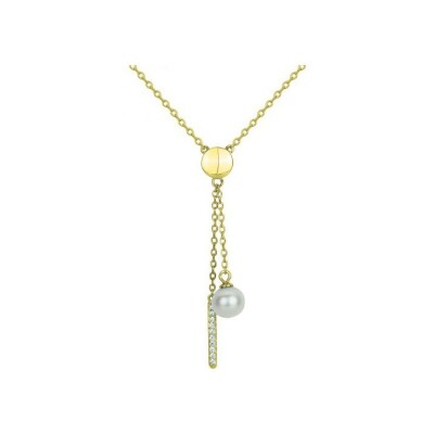 Collier en laiton, perle d'eau douce et oxyde de zirconium