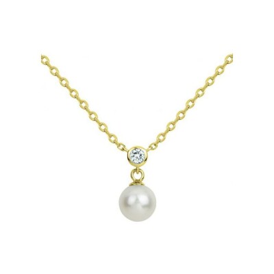 Collier en laiton, perle d'eau douce et oxyde de zirconium
