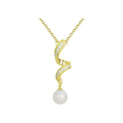 Collier en laiton, perle d'eau douce et oxyde de zirconium