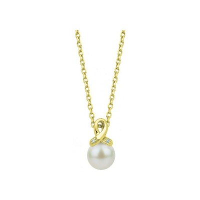 Collier en laiton, perle d'eau douce et oxyde de zirconium