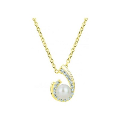 Collier en laiton, perle d'eau douce et oxyde de zirconium