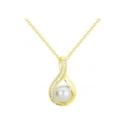Collier en laiton, perle d'eau douce et oxyde de zirconium