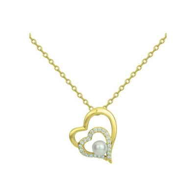 Collier en laiton, perle d'eau douce et oxyde de zirconium