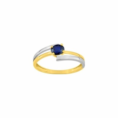 Bague en or jaune, or blanc et saphir