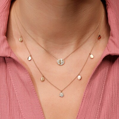 Collier Galet en or rose satiné et diamants