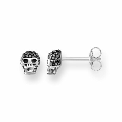 Boucles d'oreilles Thomas Sabo Rebel at heart Tête de mort en argent et oxyde de zirconium noir 