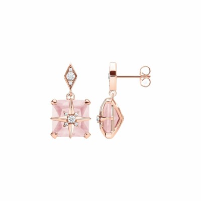 Boucles d'oreilles Thomas Sabo en argent, plaqué or rose oxyde de zirconium et quartz rose