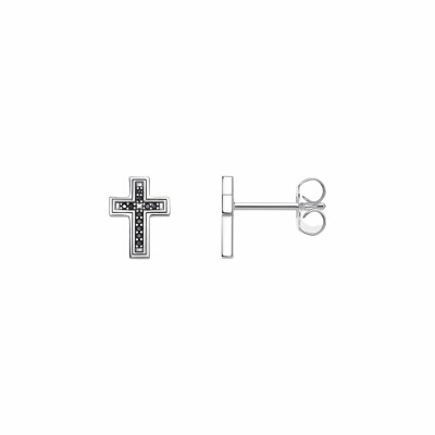 Boucles d'oreilles Thomas Sabo croix noir en argent et oxyde de zirconium