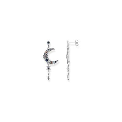 Boucles d'oreilles Thomas Sabo Royalty Lune en argent, oxydes de zirconium et pierres de couleurs