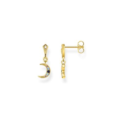 Boucles d'oreilles Thomas Sabo Royalty Lune en argent plaqué or jaune, oxydes de zirconium et pierres de couleurs