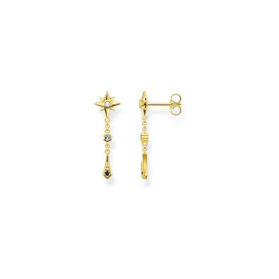 Boucles d'oreilles Thomas Sabo Royalty Etoile en argent plaqué or jaune, oxydes de zirconium et pierres de couleurs