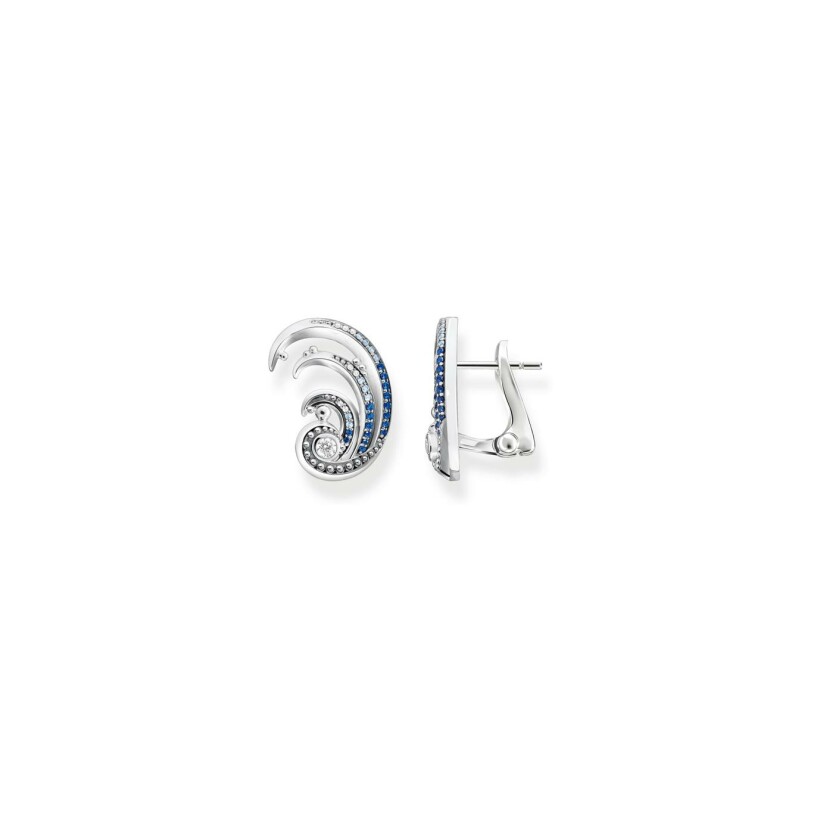 Clous d'oreilles clips Thomas Sabo Vagues en argent, oxydes de zirconium et pierres de couleurs