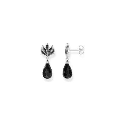 Boucles d'oreilles Thomas Sabo Rebel At heart en argent, obsidienne et oxyde de zirconium