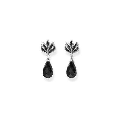 Boucles d'oreilles Thomas Sabo Rebel At heart en argent, obsidienne et oxyde de zirconium