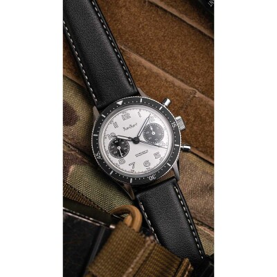 Montre Hanhart 1882 415 S Panda, 39 mm, bracelet cuir noir, taille M