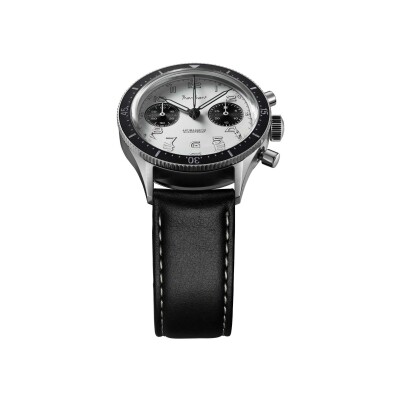 Montre Hanhart 1882 415 S Panda, 39 mm, bracelet cuir noir, taille M