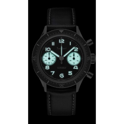 Montre Hanhart 1882  Reverse Panda, 39 mm, bracelet cuir noir, taille M