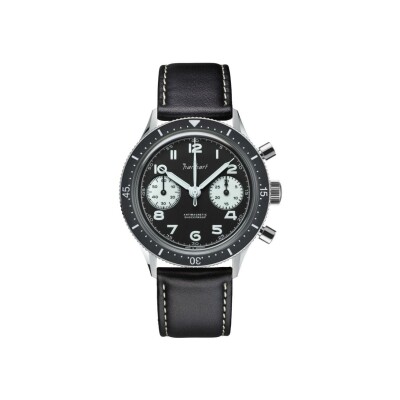 Montre Hanhart 1882  Reverse Panda, 39 mm, bracelet cuir noir, taille M