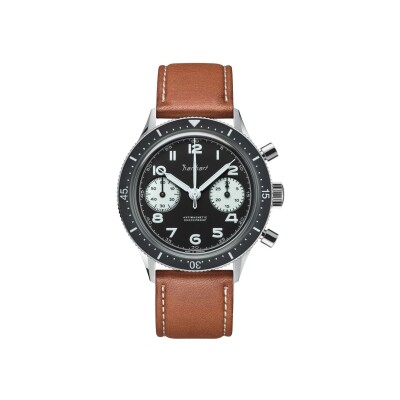 Montre Hanhart 1882  Reverse Panda, 39 mm, bracelet cuir marron, taille M