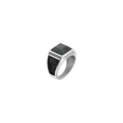 Bague Rochet ROCK 10mm en acier poli et agate noire, taille 64