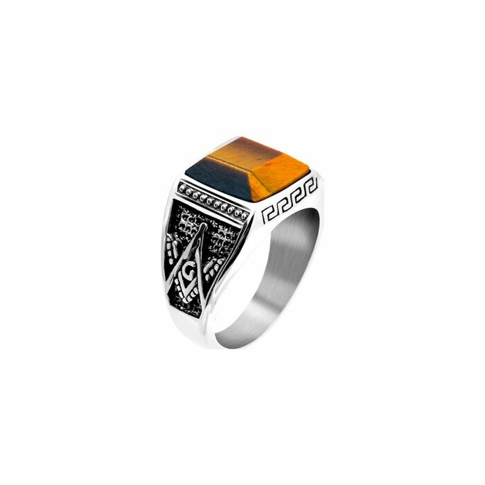 Bague Rochet Rock 15mm en acier et oeil de tigre taille 64