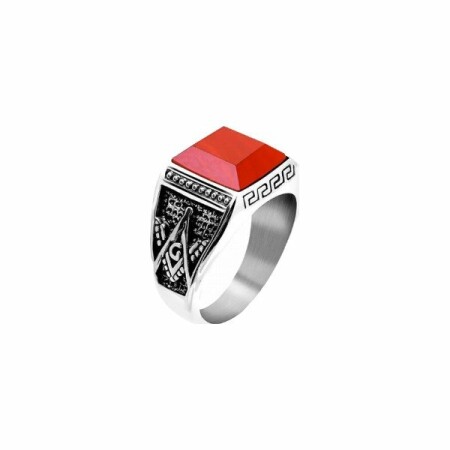 Bague Rochet Rock 15mm en acier et jaspe rouge taille 62