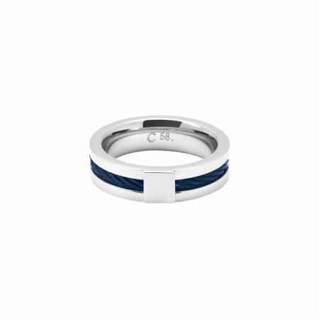 Bague Rochet Cabestan 0,6cm en acier et PVD bleu taille 66