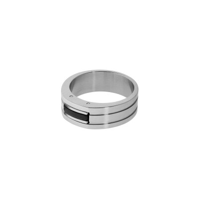 Bague Rochet NEXUS 7mm en acier satiné et PU noir, taille 62