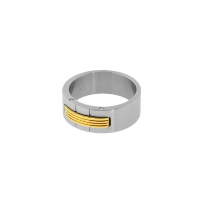 Bague Rochet EMPREINTE 7mm motif godron en acier satiné  et PVD doré, taille 62