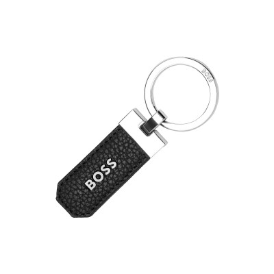 Porte clefs Boss en métal chromé et cuir noir