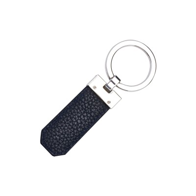 Porte clefs Boss en métal chromé et cuir bleu marine