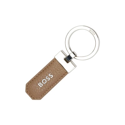 Porte clefs Boss en métal chromé et cuir camel