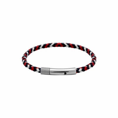 Bracelet Rochet Driver en acier et lien tressé bleu blanc et rouge