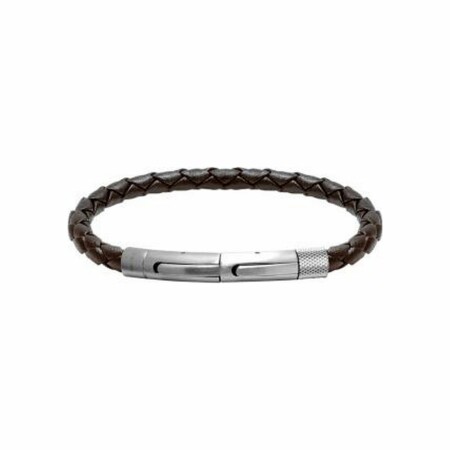 Bracelet Rochet Driver en acier brossé et cuir marron