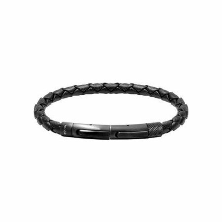 Bracelet Rochet Driver en acier brossé noir et cuir noir