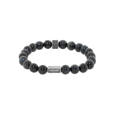 Bracelet Rochet ZEN en acier vintage moleté et œil de tigre bleu