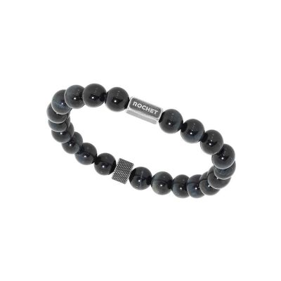 Bracelet Rochet ZEN en acier vintage moleté et œil de tigre bleu