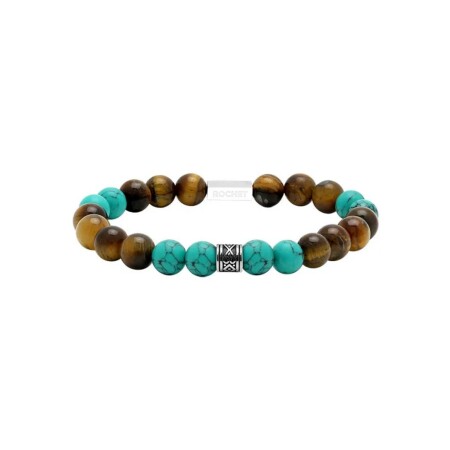 Bracelet Rochet en acier, turquoise et œil de tigre