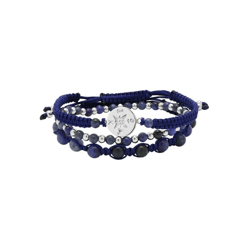 Bracelet Rochet en acier, textile et sodalite