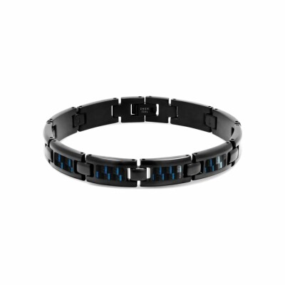 Bracelet Rochet Mercury en acier noir et carbone fil bleu, 21.5cm