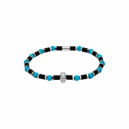 Bracelet Rochet Skull en acier, silicone et turquoise