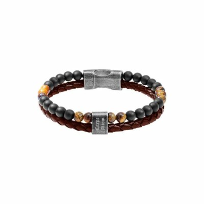 Bracelet Rochet Karma en acier, oeil de tigre et agates 22cm