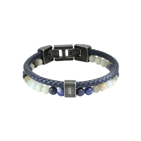 Bracelet Rochet Zen en acier, cuir, amazonite et sodalite