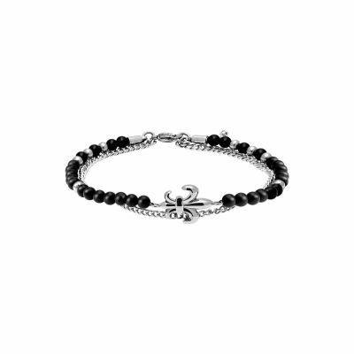 Bracelet Rochet Gothik fleur de lys en acier et agates