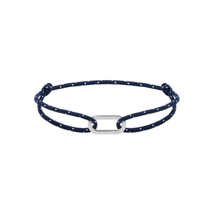 Bracelet Rochet en acier et cordon bleu marine et blanc