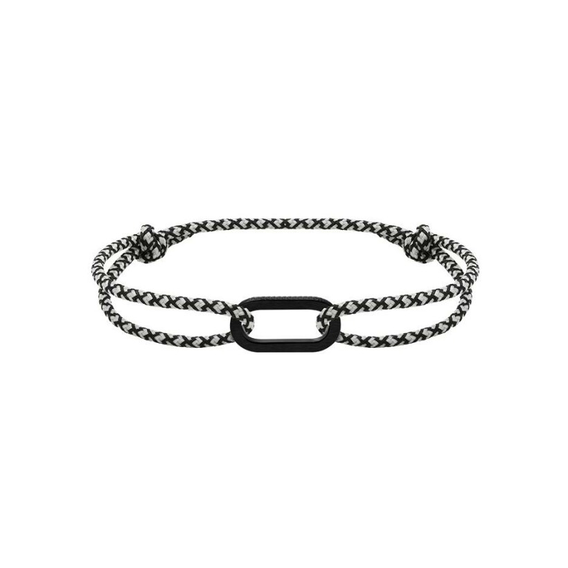 Bracelet Rochet en acier, pvd noir et cordon blanc et noir